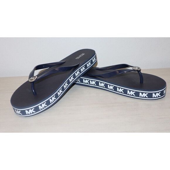 Michael Kors RX22C Women's Sz 11 Dark Navy "MK" Eva Sole Flip Flop Sandals $150 - Picture 2 of 8